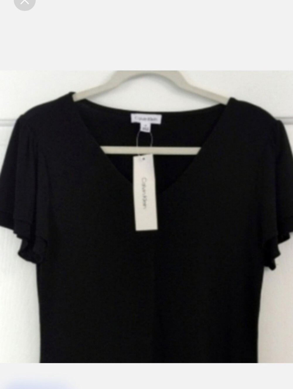 Classic Black Dressy Calvin Klein V-Neck Flutter Sleeve Top Medium - Picture 2 of 10